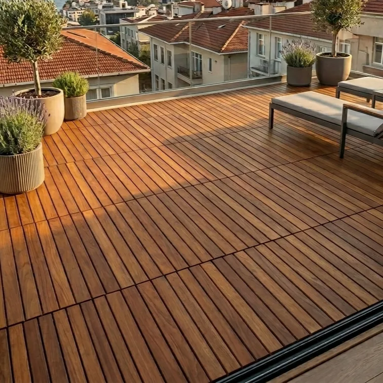 Teak Ahşap Deck Bahçe Yer Döşemesi 50x50 cm - Görsel 6