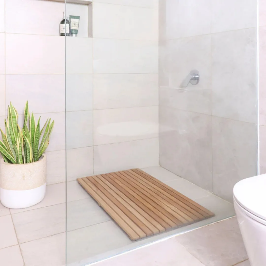 Ahşap Paspas - Kaydırmaz Tabanlı Doğal Teak - 50x70 - Görsel 5