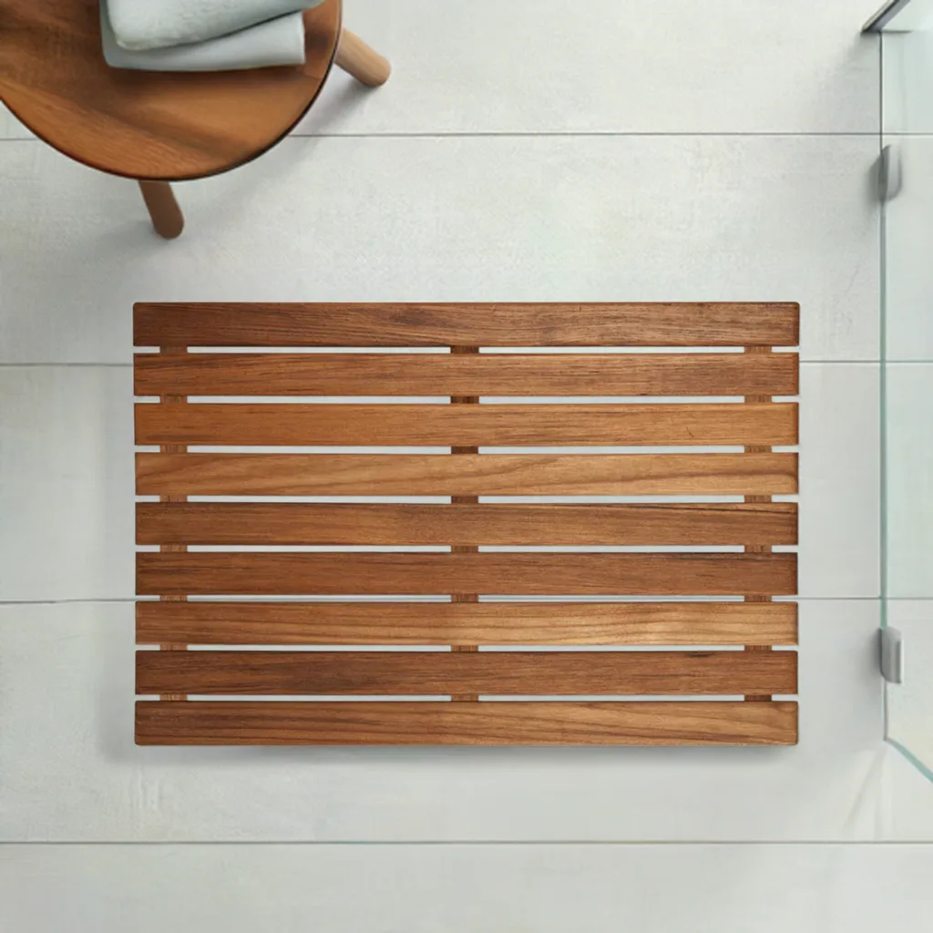 Ahşap Paspas - Kaydırmaz Tabanlı Doğal Teak - 50x70 - Görsel 4