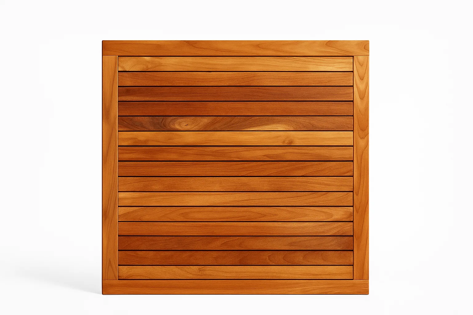 Düz ara ızgara parçalarına sahip Teak ağacı ahşap masanın tablasının üstten görünümü.